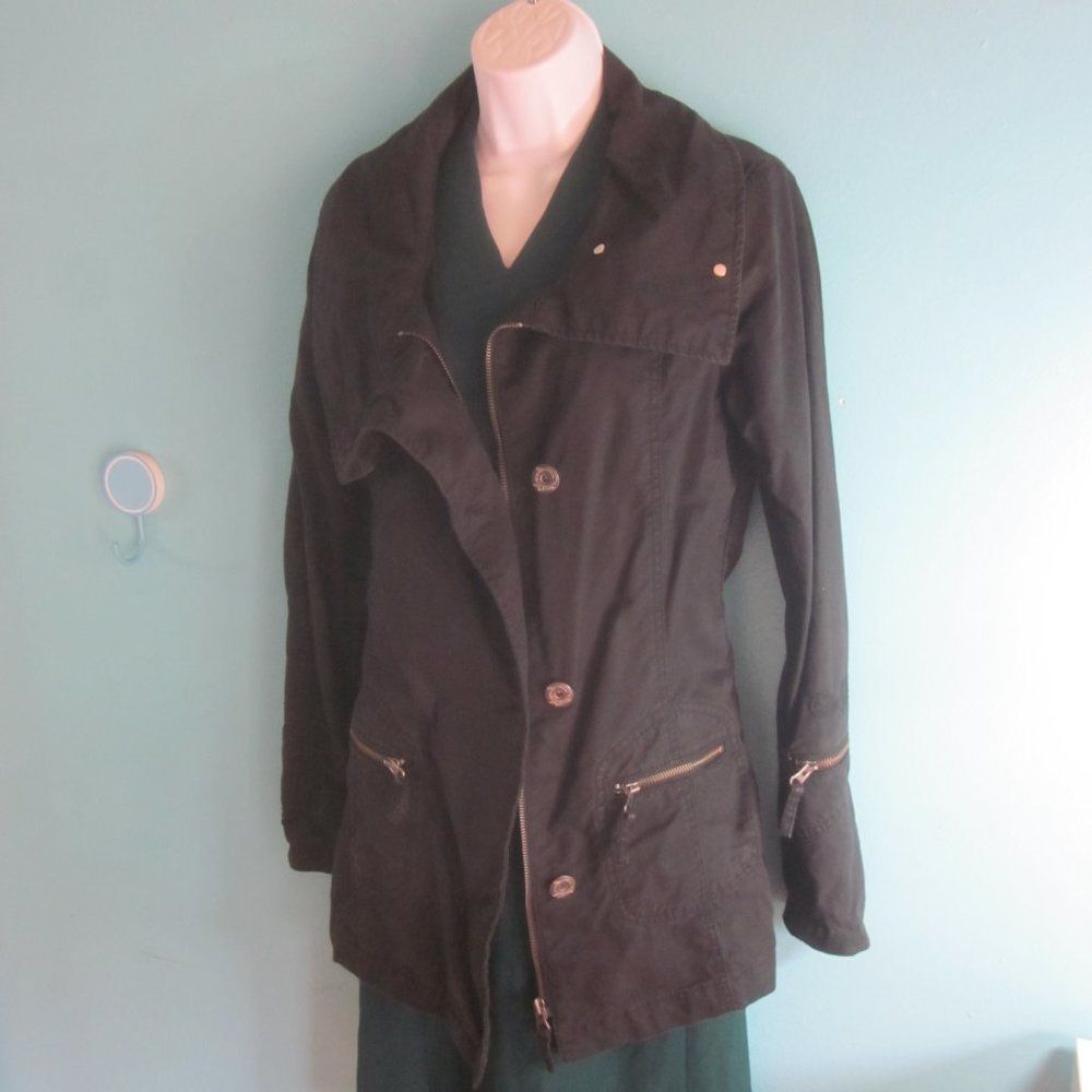 OXBOW Womens Long Trench Black Cotton Jacket Size 3  Fits M